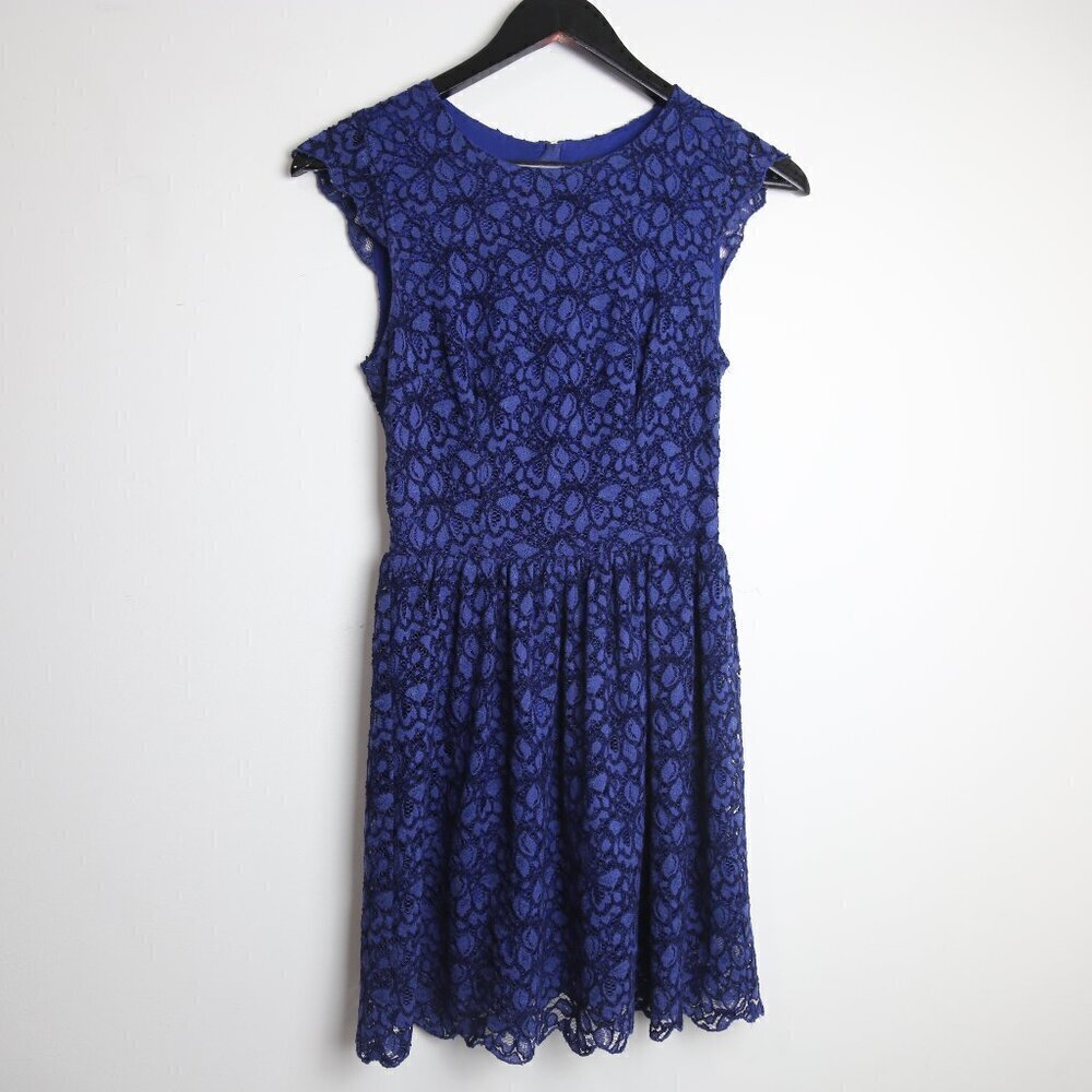 Aritzia Belgravia Indigo Blue Lace Mini Dress Cap Sleeve Back Zipper Size 00